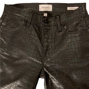 Frame, Women’s Black Faux Leather Croco Jeans, 25”